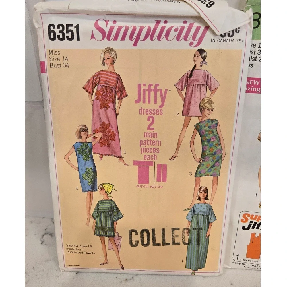 Vintage 70s 60s Sewing Pattern Lot Simplicity Butterick Jumpsuit Dress Skirt 4pc